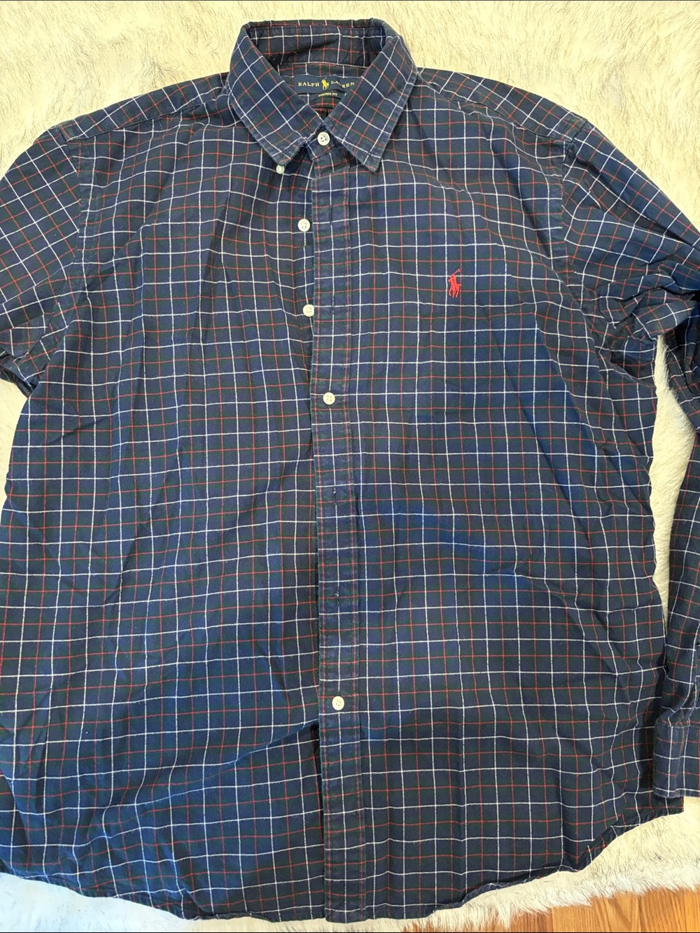Polo by Ralph Lauren Navy and Red Plaid Button-Down Shirt